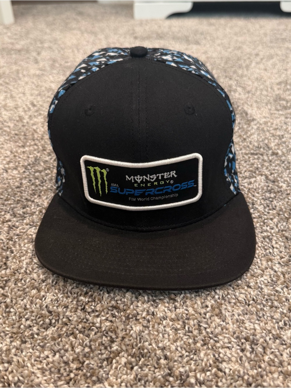 Supercross Black Snapback Hat with Blue Accents